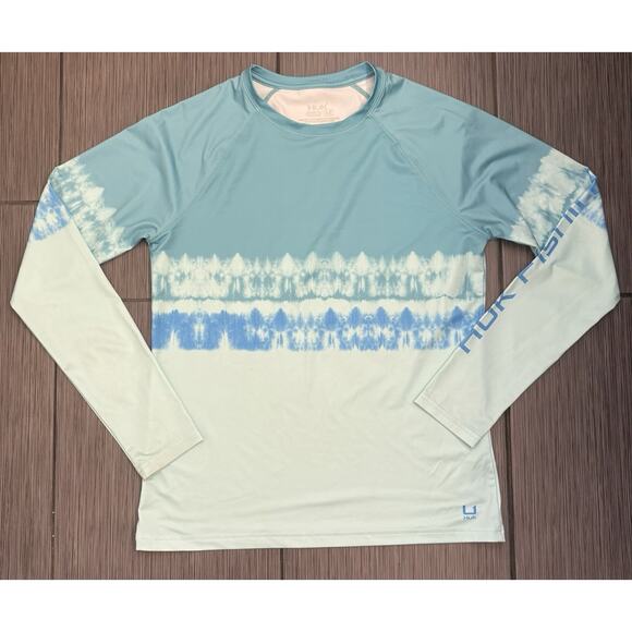 Huk Tops - Huk Women’s Pursuit Long Sleeve Salt Dye T-shirt Blue/Green Size Medium UPF 30+